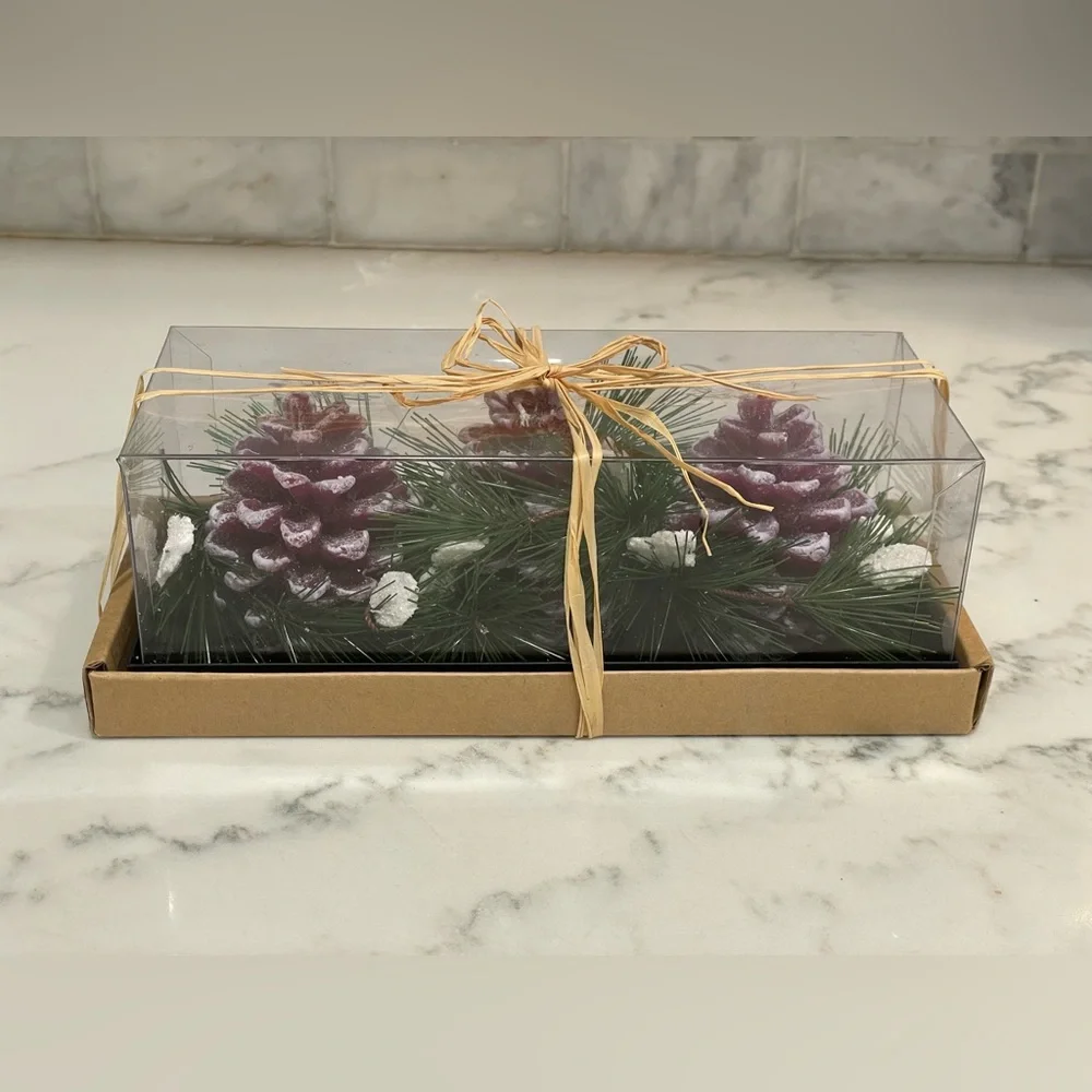 Crate &‎ Barrel 3 Inch Pine Cone Candles Greenery- Boxed Set of 3 NEW